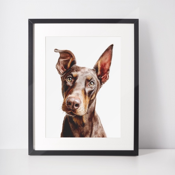 Watercolor Red Doberman Dog Portrait Wall Art Print Poster Unframed - Picture 3 of 6